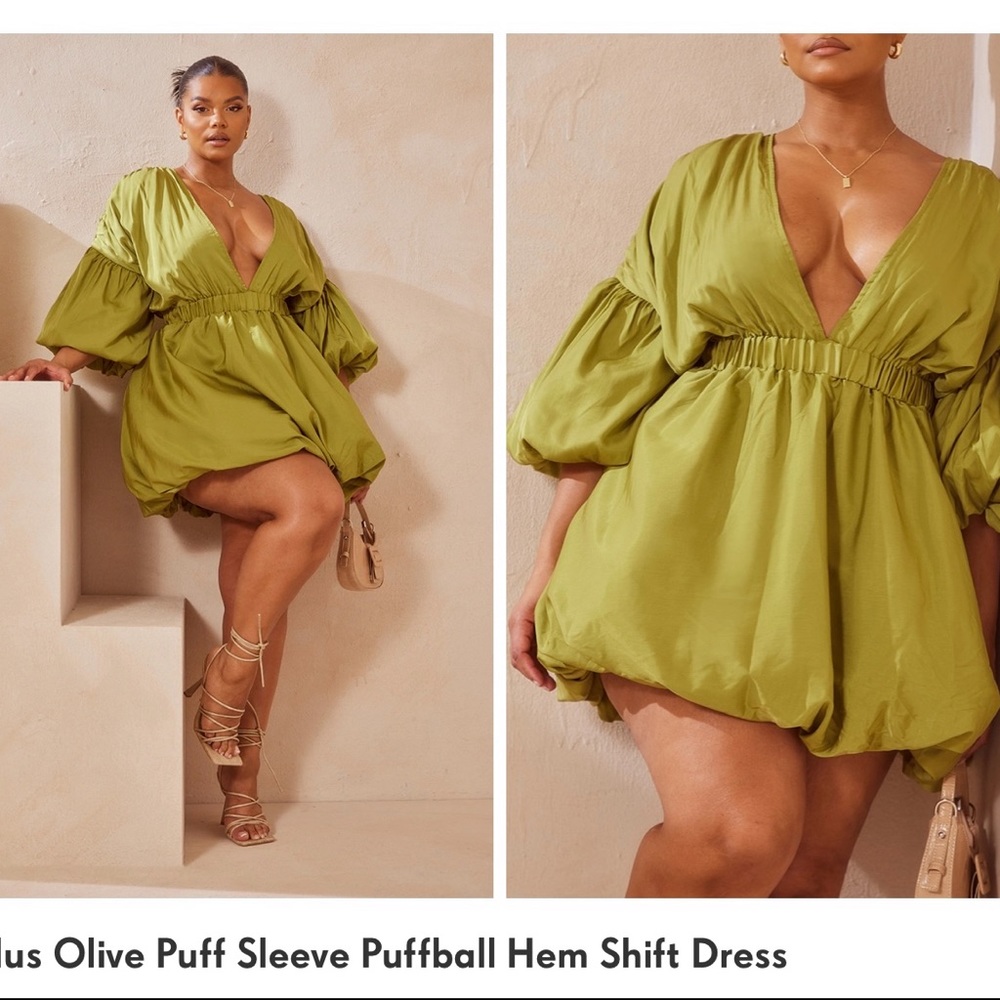 Plus olive puff sleeve hem dress NEVER WORN